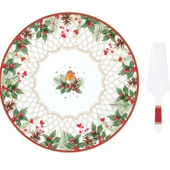 Easy Life Assiette à gâteau avec pelle de service CHRISTMAS BERRIES Clearance