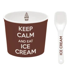Easy Life Bol à glace avec cuillère, dans une boîte Keep CALM AND EAT ICE CREAM BROWN