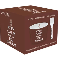 Easy Life Bol à glace avec cuillère, dans une boîte Keep CALM AND EAT ICE CREAM BROWN