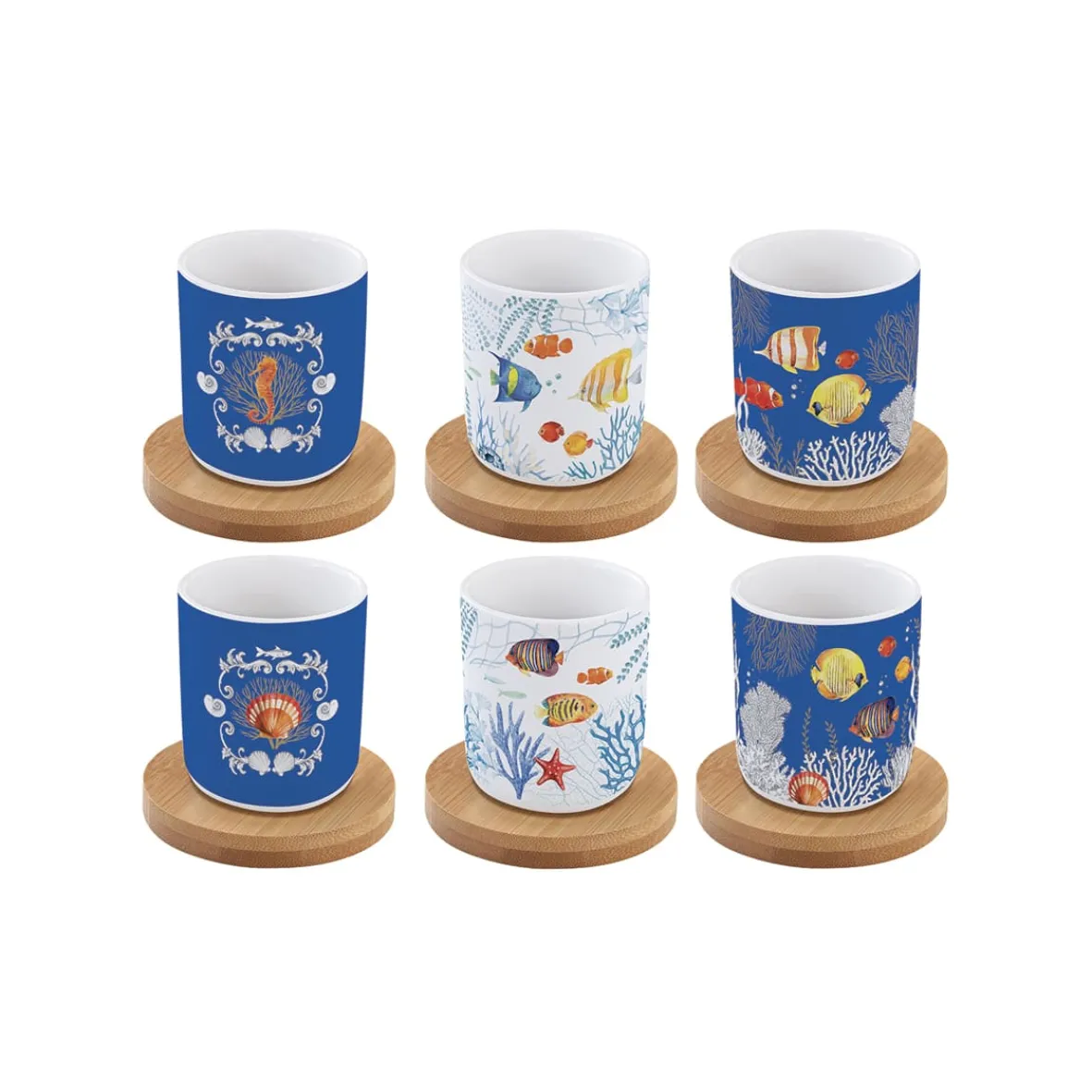 Easy Life Ensemble de 6 petites tasses à espresso avec soucoupes en bambou AQUARIUM Outlet