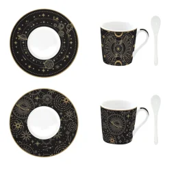 Easy Life Ensemble de 2 petites tasses à espresso de 100 ml avec soucoupes et cuillères, dans une boîte cadeau CELESTIAL Hot