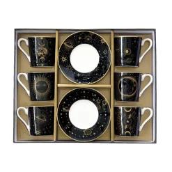Easy Life Ensemble de 6 petites tasses à espresso de 100 ml avec soucoupes, dans une boîte cadeau CELESTIAL Sale