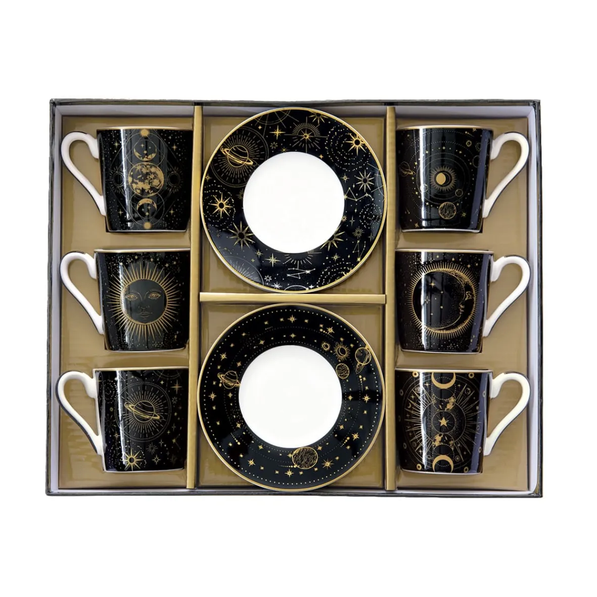 Easy Life Ensemble de 6 petites tasses à espresso de 100 ml avec soucoupes, dans une boîte cadeau CELESTIAL Sale