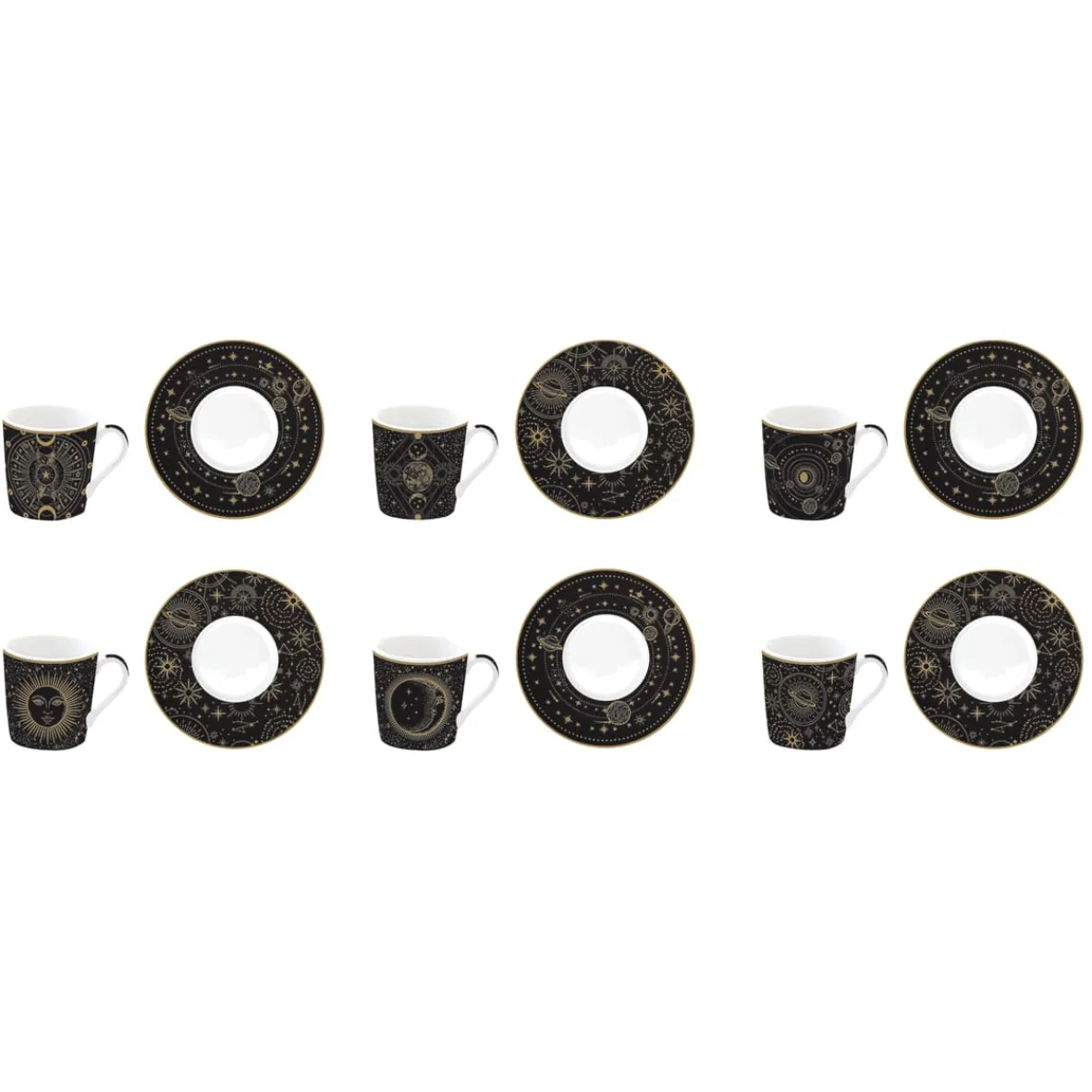 Easy Life Ensemble de 6 petites tasses à espresso de 100 ml avec soucoupes, dans une boîte cadeau CELESTIAL Sale