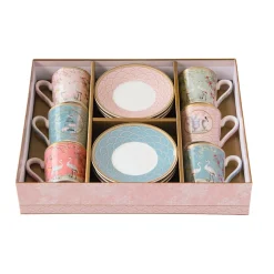 Easy Life Ensemble de 6 petites tasses à espresso de 100 ml avec soucoupes JARDIN DE REVES Hot