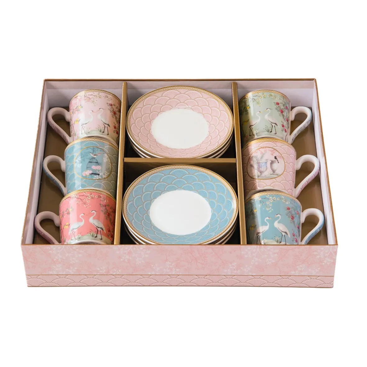 Easy Life Ensemble de 6 petites tasses à espresso de 100 ml avec soucoupes JARDIN DE REVES Hot