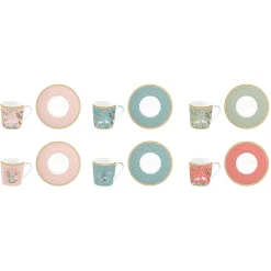 Easy Life Ensemble de 6 petites tasses à espresso de 100 ml avec soucoupes JARDIN DE REVES Hot