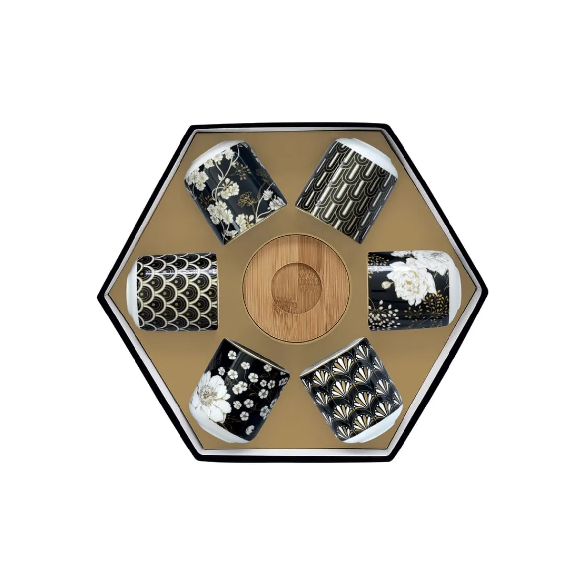 Easy Life Ensemble de 6 petits verres à café avec soucoupes en bambouART DECO & FLOWERS Clearance