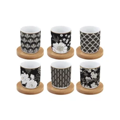 Easy Life Ensemble de 6 petits verres à café avec soucoupes en bambouART DECO & FLOWERS Clearance