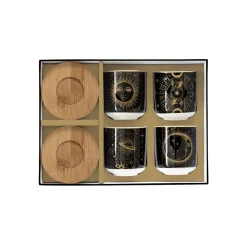 Easy Life Ensemble de 4 petits verres à café de 110 ml avec soucoupes en bambou, dans une boîte cadeau CELESTIAL Clearance
