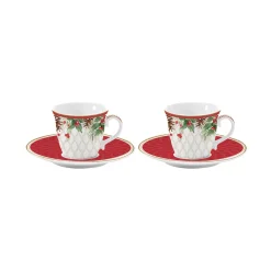 Easy Life Ensemble de 2 tasses à café avec soucoupe CHRISTMAS BERRIES Clearance
