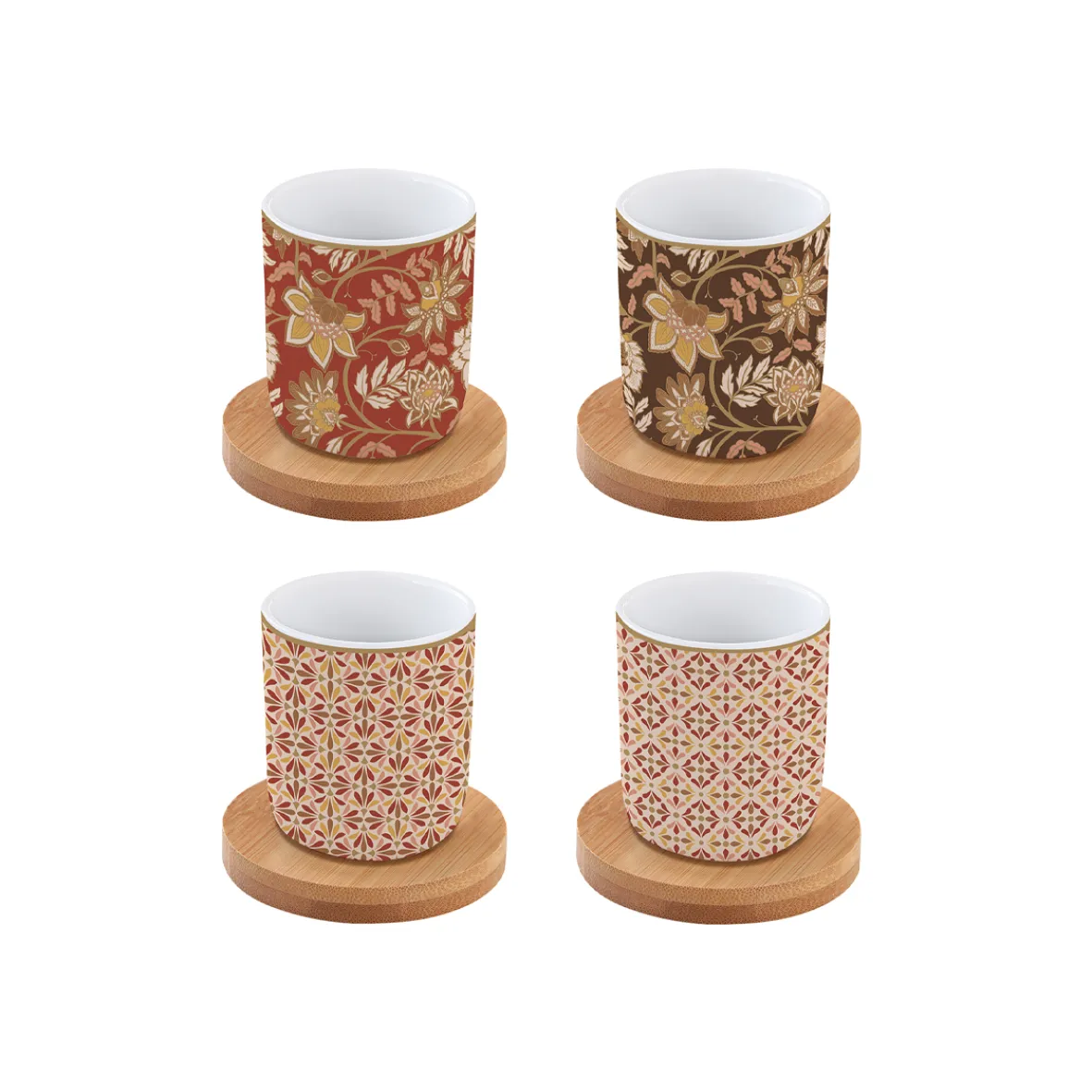 Easy Life Ensemble de 4 tasses à café en porcelaine avec soucoupe en bambou 110 ml FLEURS DES RÊVES Discount