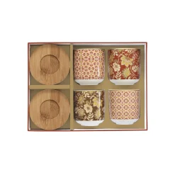 Easy Life Ensemble de 4 tasses à café en porcelaine avec soucoupe en bambou 110 ml FLEURS DES RÊVES Discount