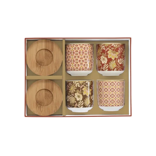 Easy Life Ensemble de 4 tasses à café en porcelaine avec soucoupe en bambou 110 ml FLEURS DES RÊVES Discount