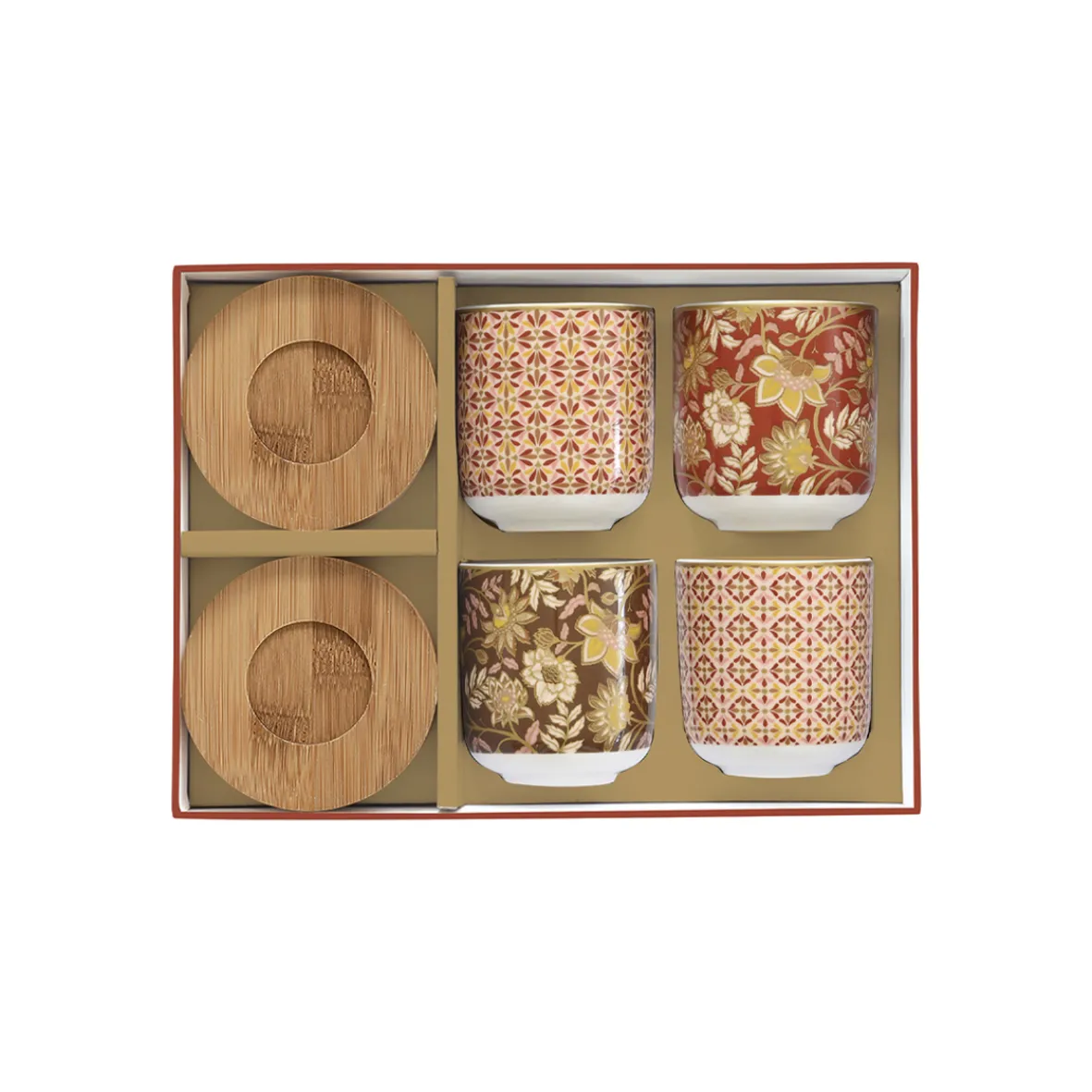 Easy Life Ensemble de 4 tasses à café en porcelaine avec soucoupe en bambou 110 ml FLEURS DES RÊVES Discount