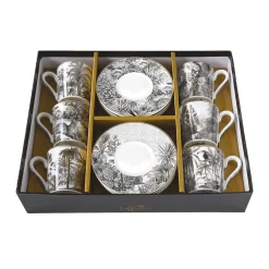 Easy Life Ensemble de 6 tasses à café de 100 ml avec soucoupes en porcelaine RETRO JUNGLE New