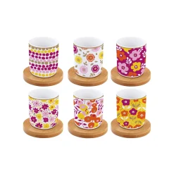 Easy Life Ensemble de 6 tasses à espresso avec soucoupes , 110 ml En Bambou FLOWER POWER YELLOW Best