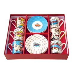 Easy Life Ensemble de 6 tasses à espresso de 100 ml avec soucoupesPOP ART Clearance