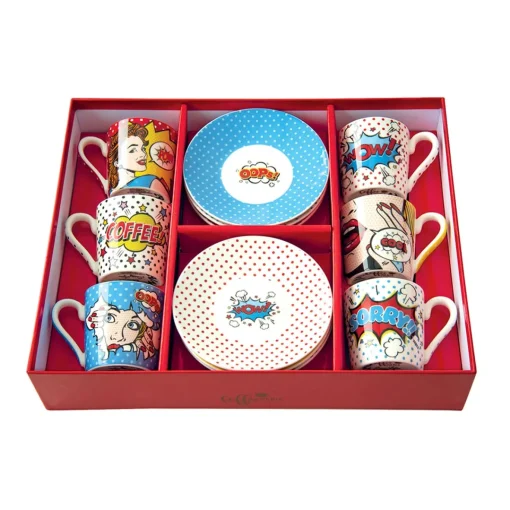 Easy Life Ensemble de 6 tasses à espresso de 100 ml avec soucoupesPOP ART Clearance