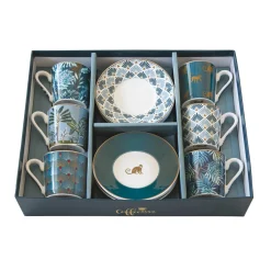 Easy Life Ensemble de 6 tasses à espresso de 100 ml avec soucoupes COFFEE Mania JUNGLE Best