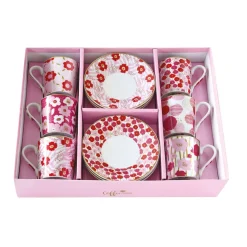 Easy Life Ensemble de 6 tasses à espresso avec soucoupes , 110 ml FLOWER POWER PINK Best