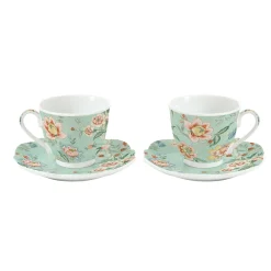 Easy Life Ensemble de 2 tasses avec soucoupes en porcelaine, 225 ml ZEN GARDEN GREEN New