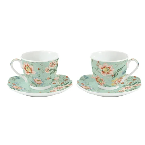 Easy Life Ensemble de 2 tasses avec soucoupes en porcelaine, 225 ml ZEN GARDEN GREEN New