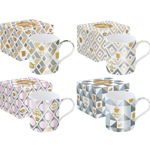 Easy Life Ensemble de 4 tasses en porcelaine de 350 ml avec décors assortis SHINE & COLOUR COFFEE Clearance