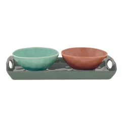 Easy Life Ensemble plateau de 28×14 cm avec 2 bols de Ø 12 cm en porcelaine, version 2