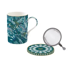 Easy Life Mug et sous-verre en porcelaine avec infuseur 350 ml Atmosphere JUNGLE New