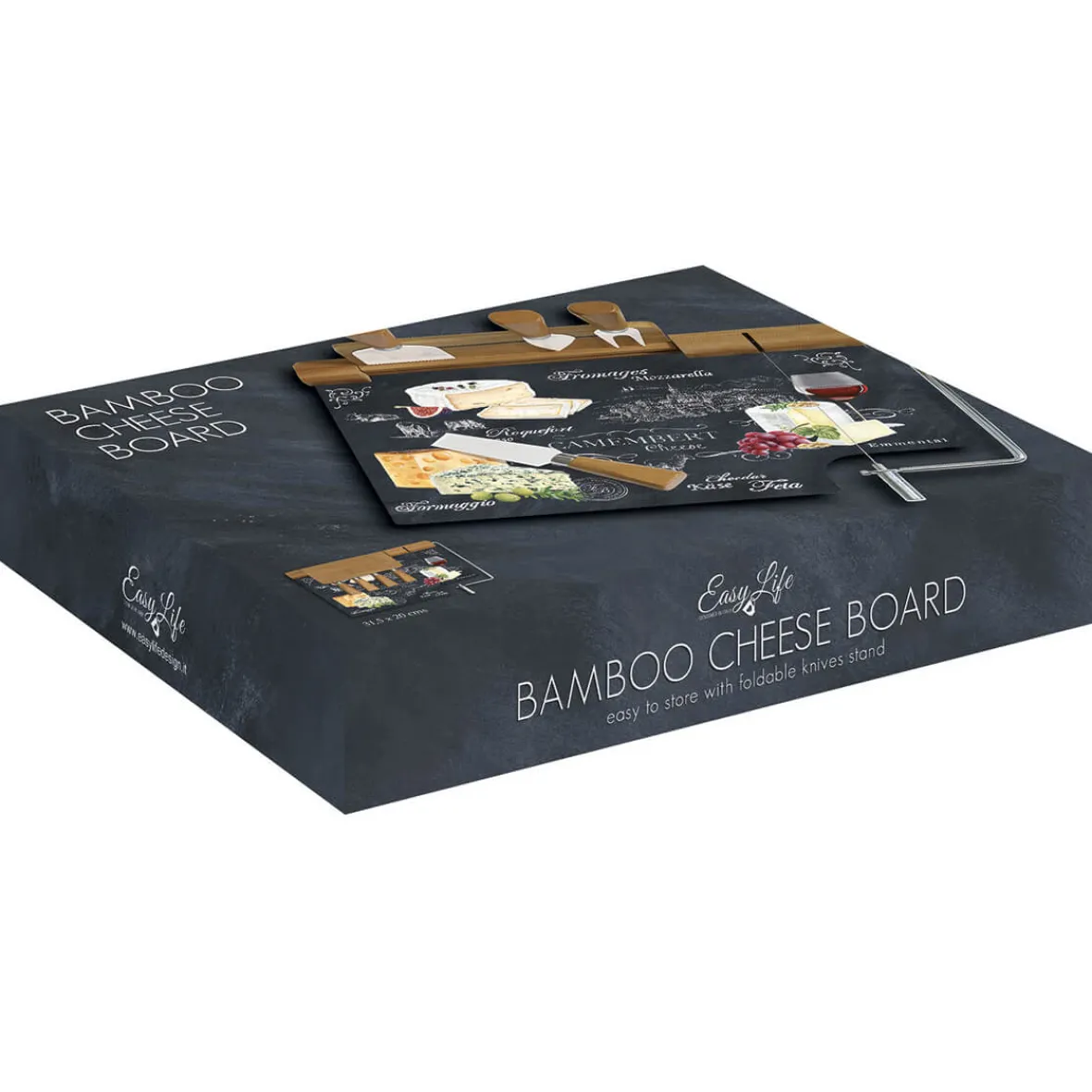 Easy Life Planche à fromage avec fil et 4 couteaux à fromage WORLD OF CHEESE