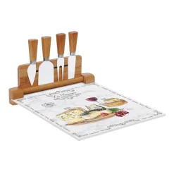 Easy Life Planche à fromage avec plateau en verre et 4 couteaux à fromage LES FROMAGES New