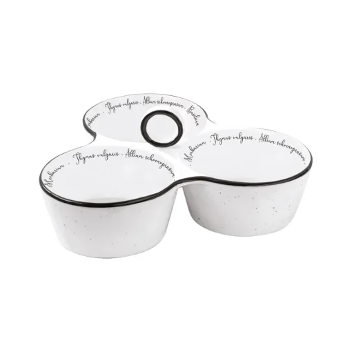 Easy Life Plateau apéritif 20,5×17 cm avec 3 bols en porcelaine HERBARIUM Discount
