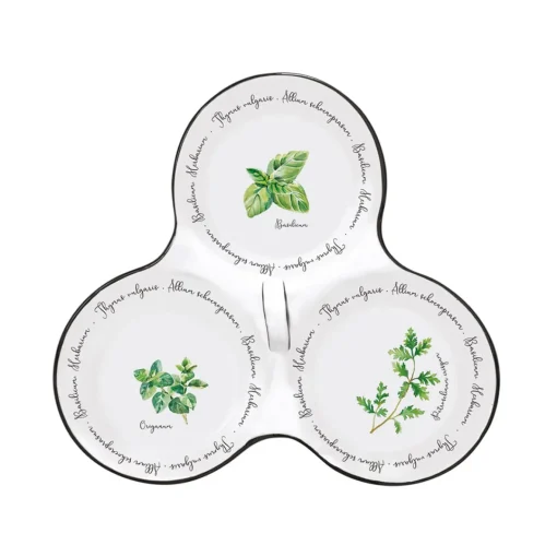Easy Life Plateau apéritif 20,5×17 cm avec 3 bols en porcelaine HERBARIUM Discount