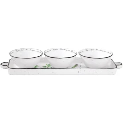 Easy Life Plateau apéritif 37×10 cm avec 3 bols en porcelaine Ø 10 cm HERBARIUM Sale