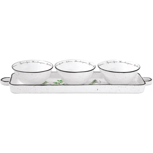 Easy Life Plateau apéritif 37×10 cm avec 3 bols en porcelaine Ø 10 cm HERBARIUM Sale