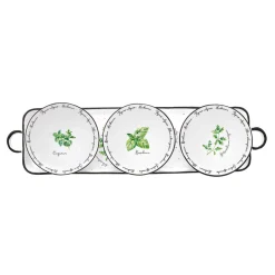 Easy Life Plateau apéritif 37×10 cm avec 3 bols en porcelaine Ø 10 cm HERBARIUM Sale