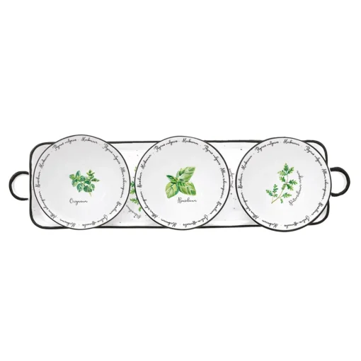 Easy Life Plateau apéritif 37×10 cm avec 3 bols en porcelaine Ø 10 cm HERBARIUM Sale