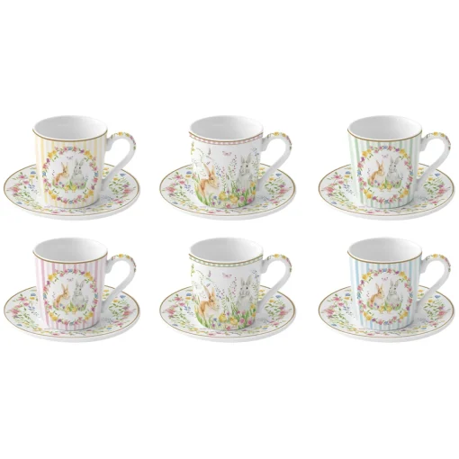 Easy Life Set 6 tasses à café avec soucoupe HAPPY EASTER