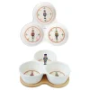 Easy Life Set apéritif avec 3 bols en porcelaine et support en bambou NUTCRACKER Outlet