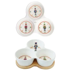 Easy Life Set apéritif avec 3 bols en porcelaine et support en bambou NUTCRACKER Outlet
