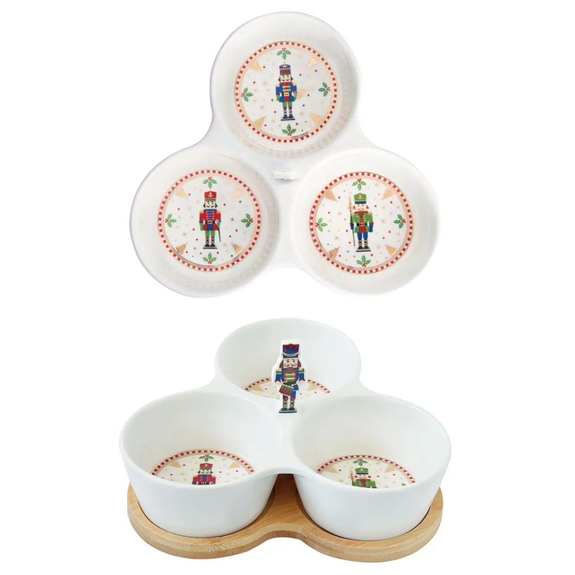 Easy Life Set apéritif avec 3 bols en porcelaine et support en bambou NUTCRACKER Outlet