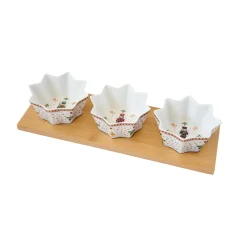 Easy Life Set apéritif avec 3 bols en porcelaine et support en bambou NUTCRACKER Online
