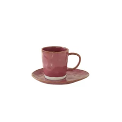 Easy Life Set de 6 tasses à café de 120 ml avec soucoupes en porcelaine INTERIORS BURGUNDY New