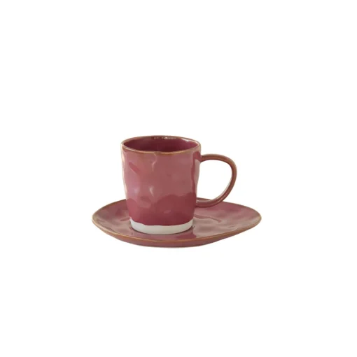 Easy Life Set de 6 tasses à café de 120 ml avec soucoupes en porcelaine INTERIORS BURGUNDY New