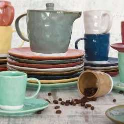 Easy Life Set de 6 tasses à café de 120 ml avec soucoupes en porcelaine INTERIORS YELLOW