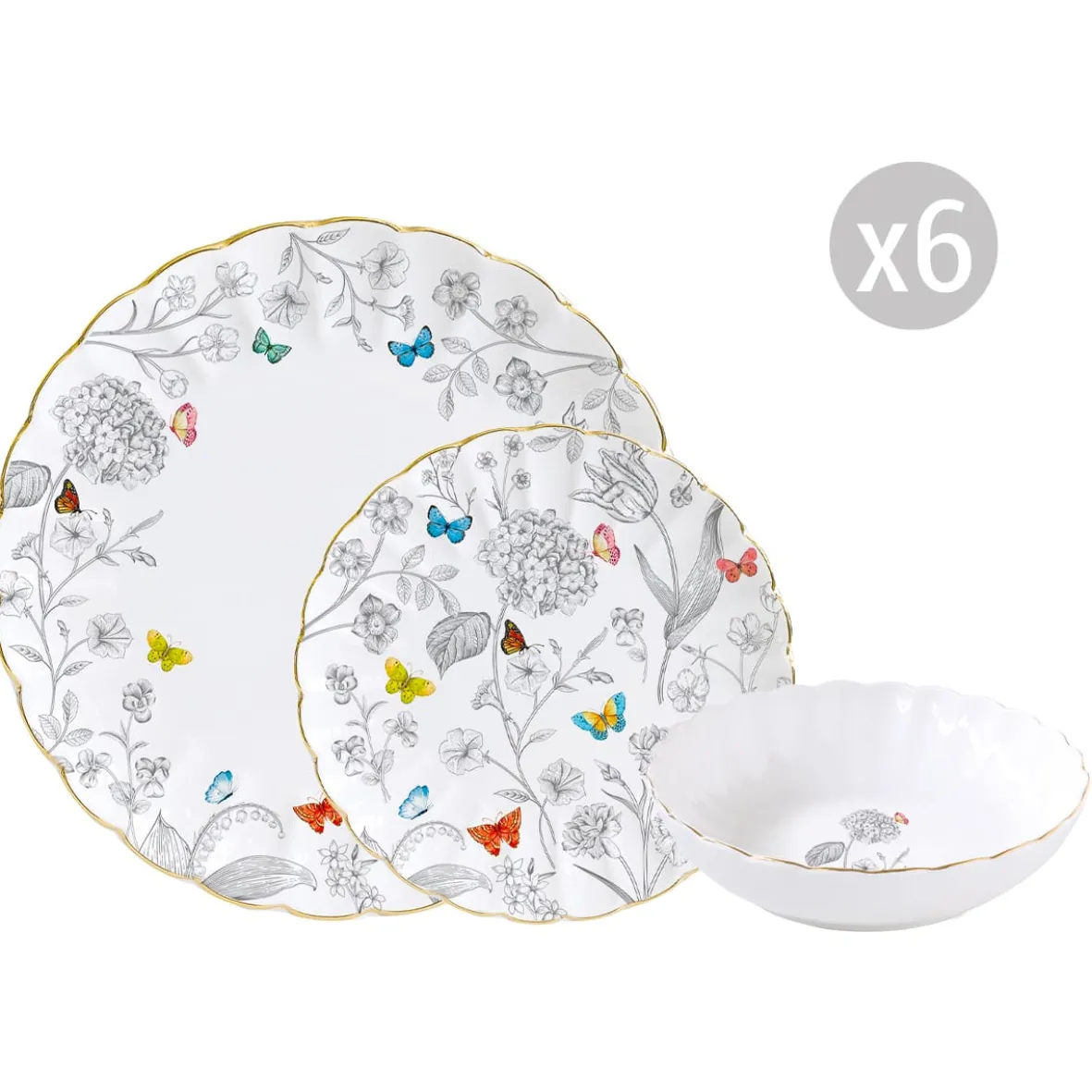 Easy Life Set de vaisselle 18 pcs FLEURS ET PAPILLONS New
